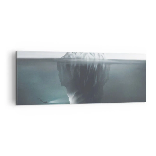 Impression sur toile - Image sur toile - Un iceberg dans l'eau avec un plongeur et un projecteur sous la surface. - 140x50cm - Mystère sous-marin - Décoration murale moderne pour le salon et la chambre ARTTOR