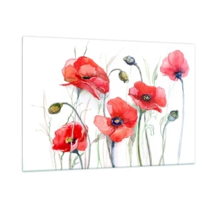 Impression sur verre - Image sur verre - Coquelicots rouges à l'aquarelle sur fond blanc - 120x80cm - Fleurs polonaises - Décoration murale moderne pour le salon et la chambre ARTTOR