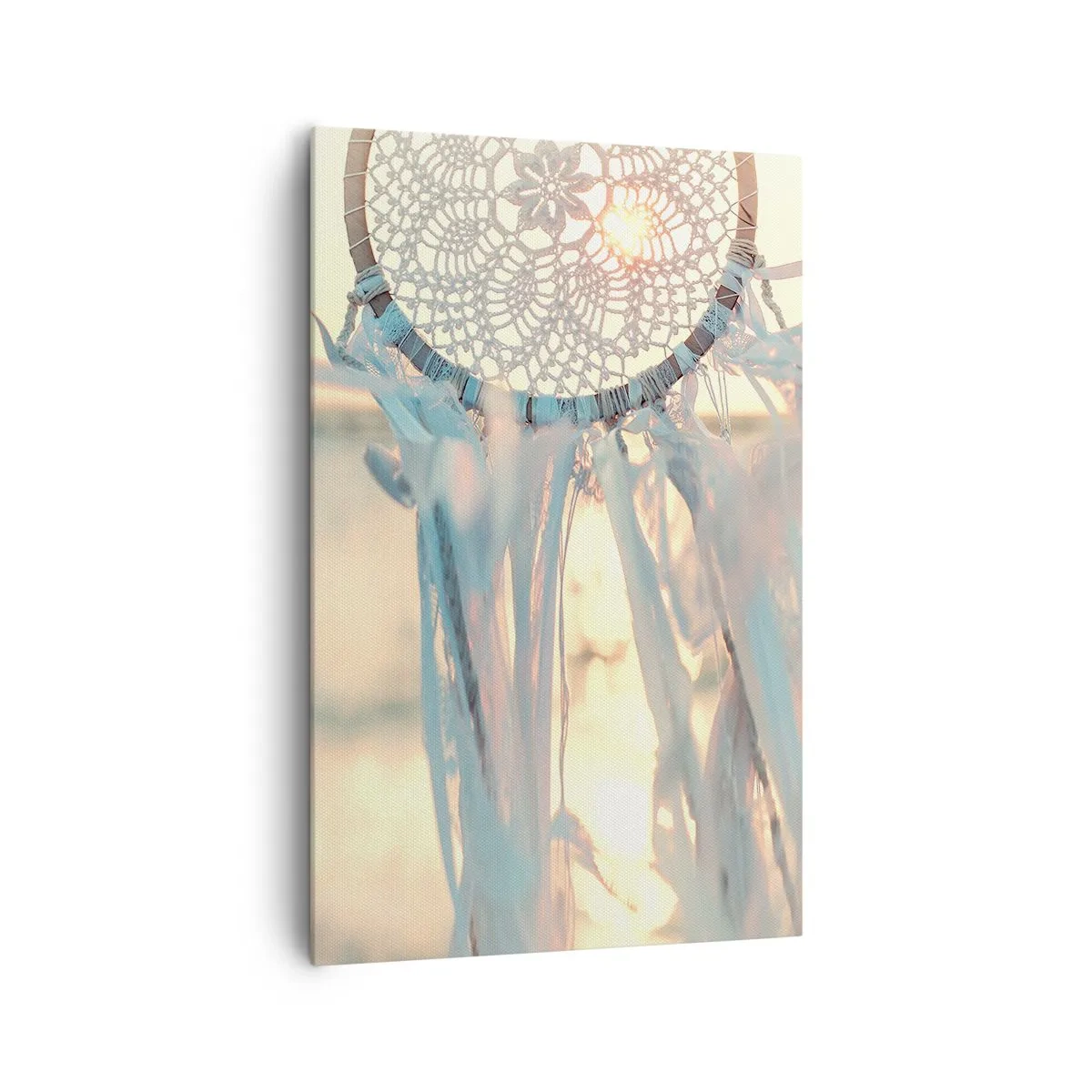 Impression sur toile - Image sur toile - Un attrape-rêves délicat sur fond de soleil couchant - 80x120cm - Totem en dentelle - Décoration murale moderne pour le salon et la chambre ARTTOR