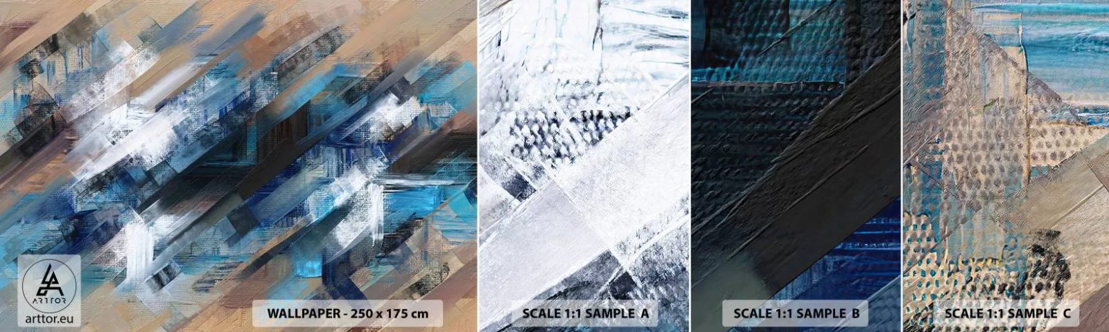 Échantillon De Papier Peint Standard Eco - Diagonale de bleus - Morceau, Abstraction, Des peintures - 100x30 cm