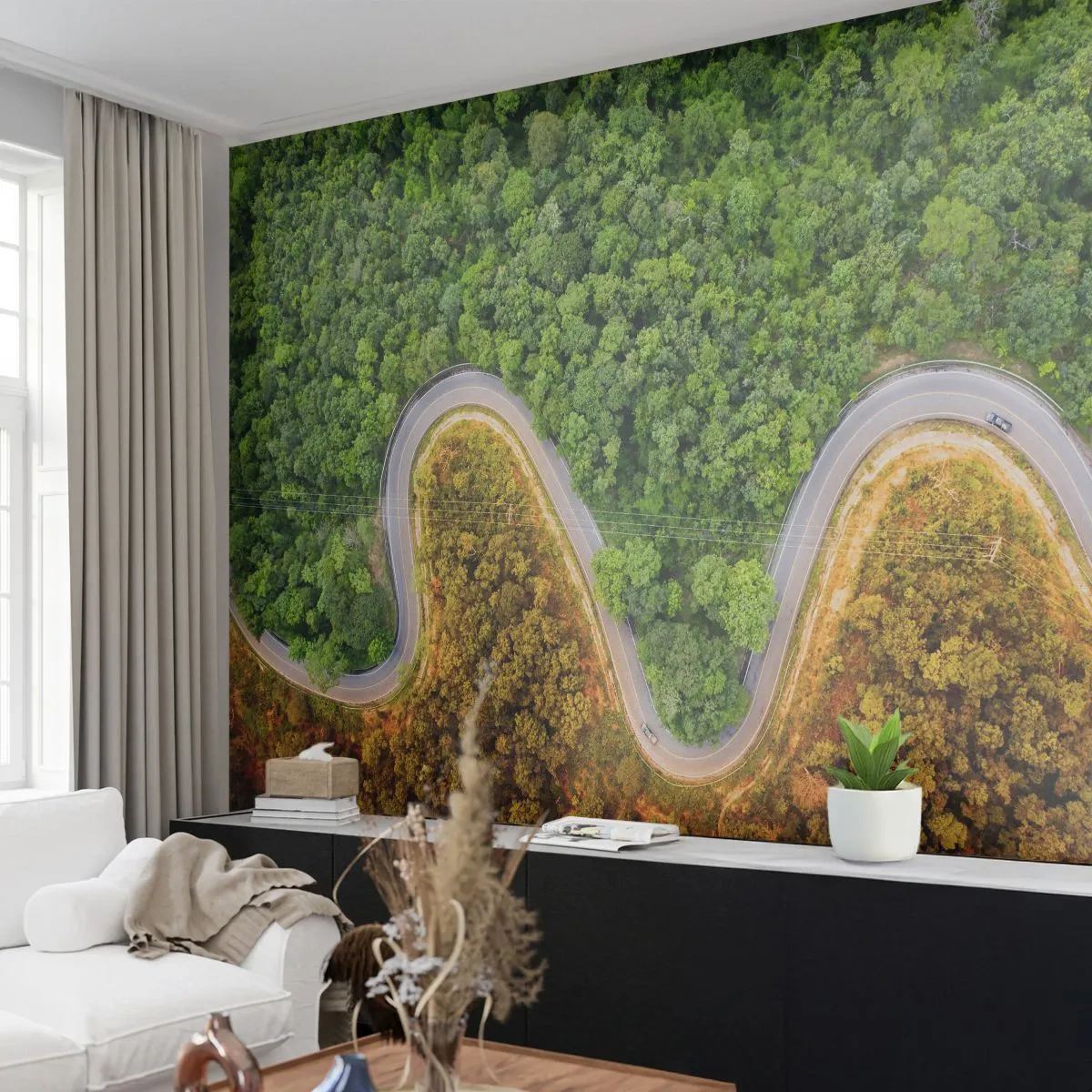 Papier Peint Photo Premium Sand - Frontieres et differences - Paysage, Voiture Route, Forêt - 300x210 cm