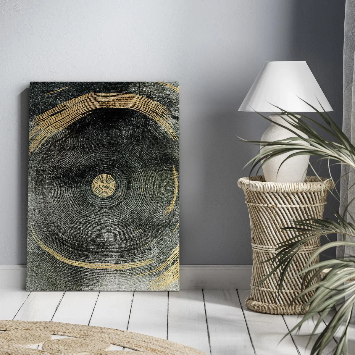 Impression sur toile - Image sur toile - Cercles concentriques avec des accents dorés - 80x120cm - Changement et persistance - Décoration murale moderne pour le salon et la chambre ARTTOR