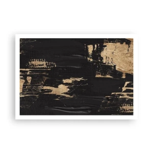 Affiche - Poster - Composition abstraite dans les tons de noir et d'or - 100x70cm - Empreinte du toucher - Décoration murale moderne pour le salon et la chambre ARTTOR