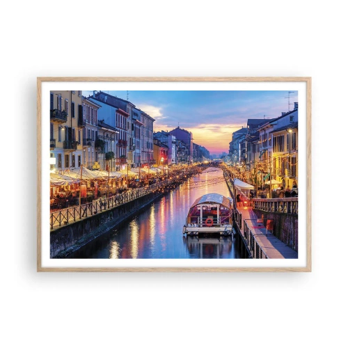 Affiche dans un chêne clair - Poster - Soirée de lumière et de jeu - 100x70 cm