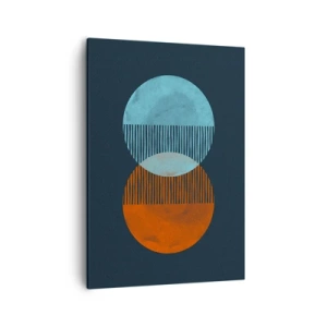 Impression sur toile - Image sur toile - Deux cercles orange et bleus sur fond sombre - 50x70cm - Fantaisie astronomique - Décoration murale moderne pour le salon et la chambre ARTTOR