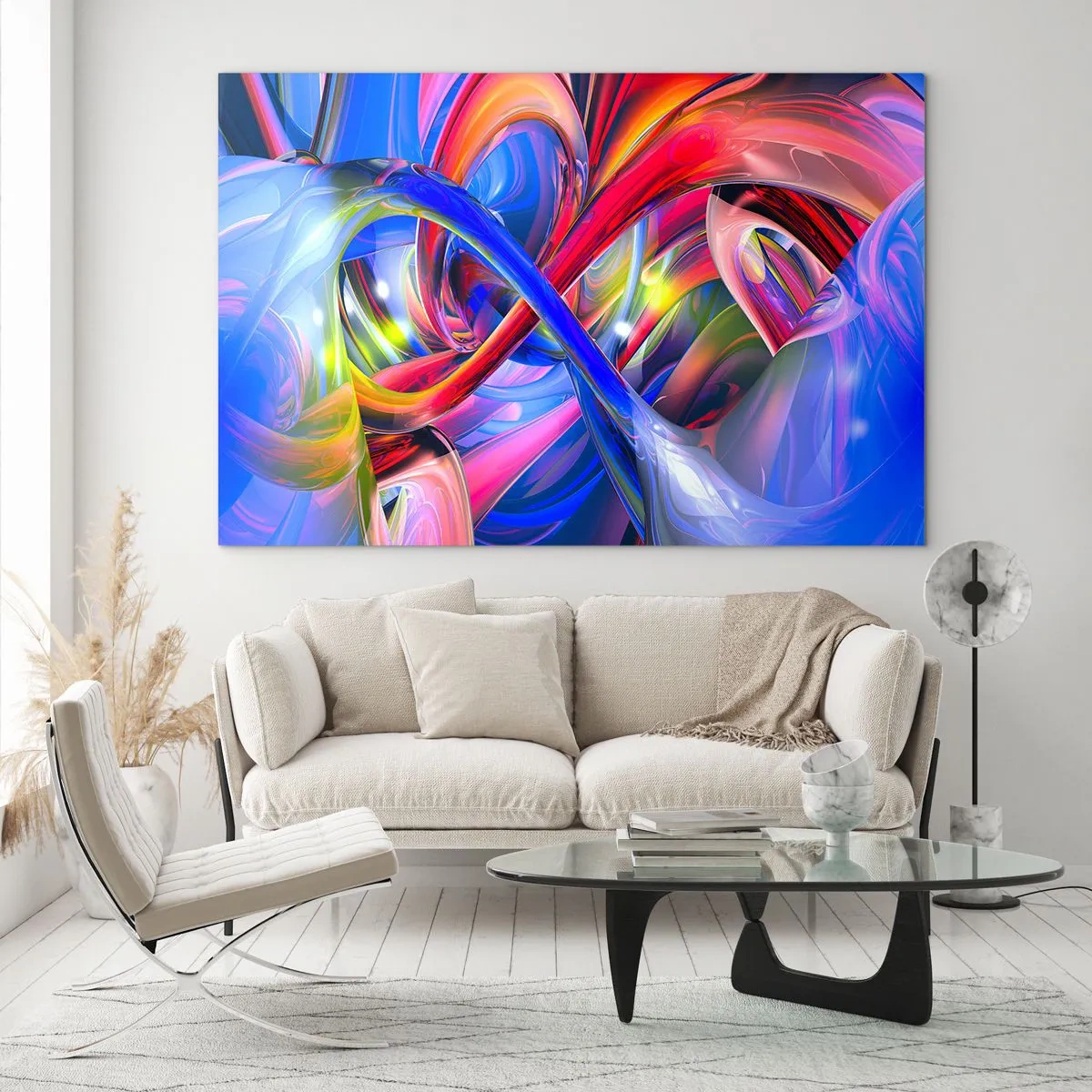 Impression sur verre - Image sur verre - Lignes abstraites et colorées et dynamiques énergiques - 120x80cm - La danse des nuances - Décoration murale moderne pour le salon et la chambre ARTTOR