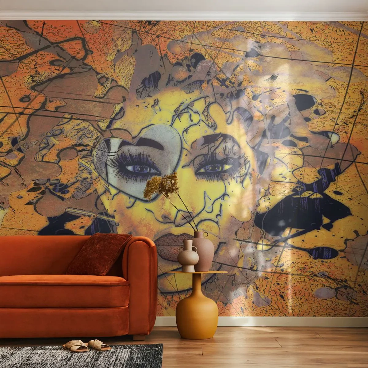 Papier Peint Autocollant Deluxe Sticker - Beauté ensoleillée - Abstraction, Visage de femme, Yeux - 500x350 cm