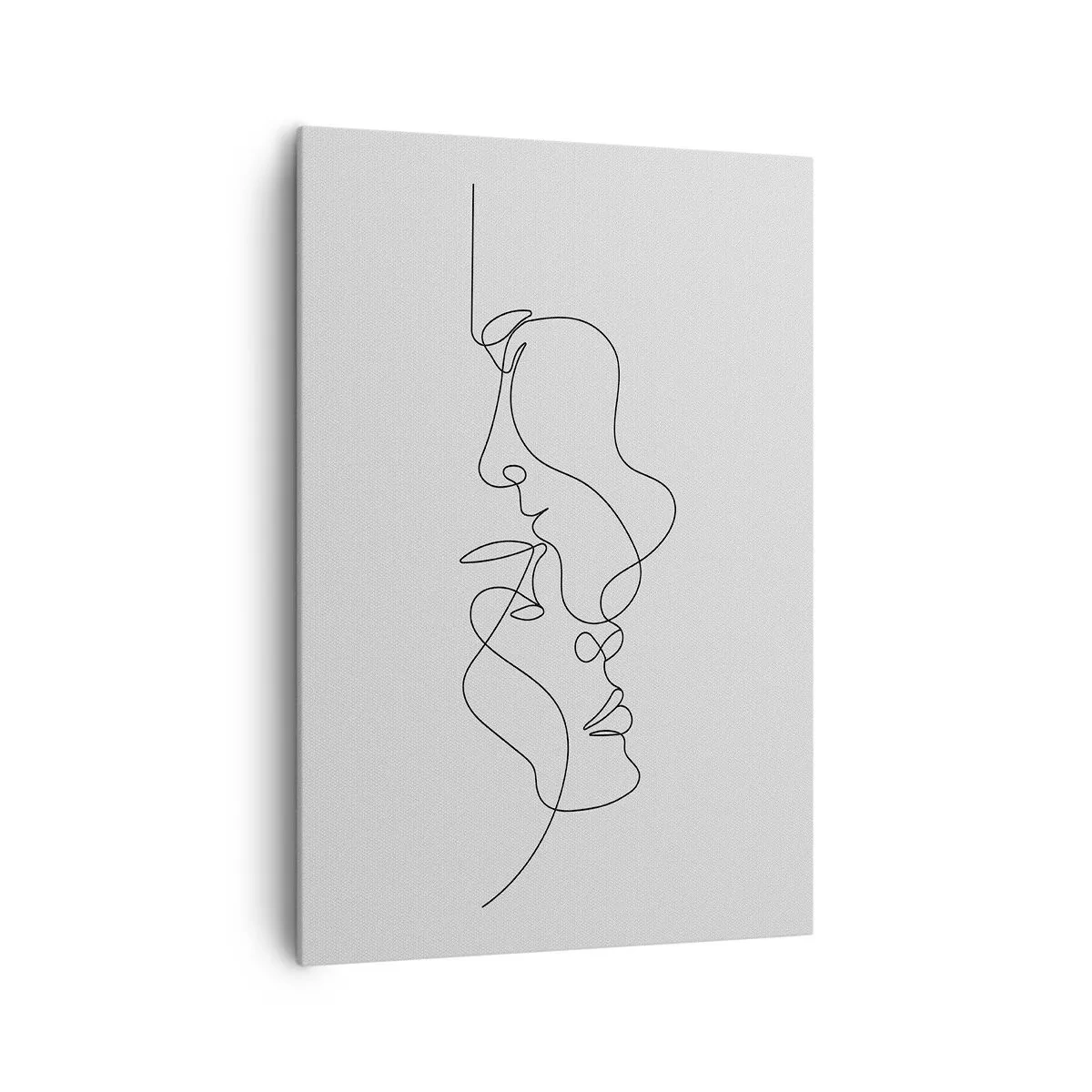 Impression sur toile - Image sur toile - Un dessin minimaliste de deux visages sur une seule ligne. - 70x100cm - Chaleur de désir renaissant - Décoration murale moderne pour le salon et la chambre ARTTOR
