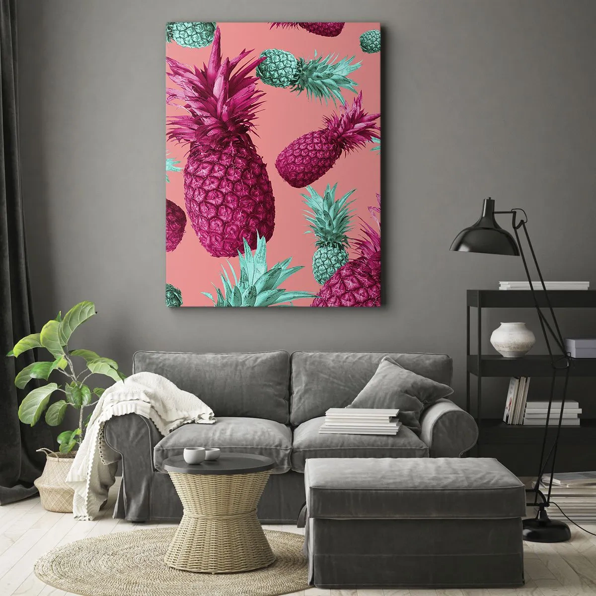 Impression sur toile - Image sur toile - Ananas exotiques aux couleurs roses et turquoise - 50x70cm - La liberté est douce - Décoration murale moderne pour le salon et la chambre ARTTOR