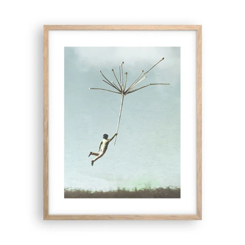 Affiche dans un chêne clair - Poster - Cerfs-volants, pissenlits, vent - 40x50 cm