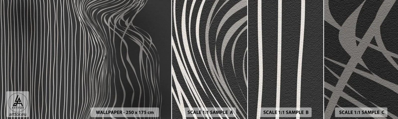 Échantillon de Papier Peint Autocollant Deluxe Sticker - Rythme et accent - Abstraction, Morceau, Noir et blanc - 100x30 cm