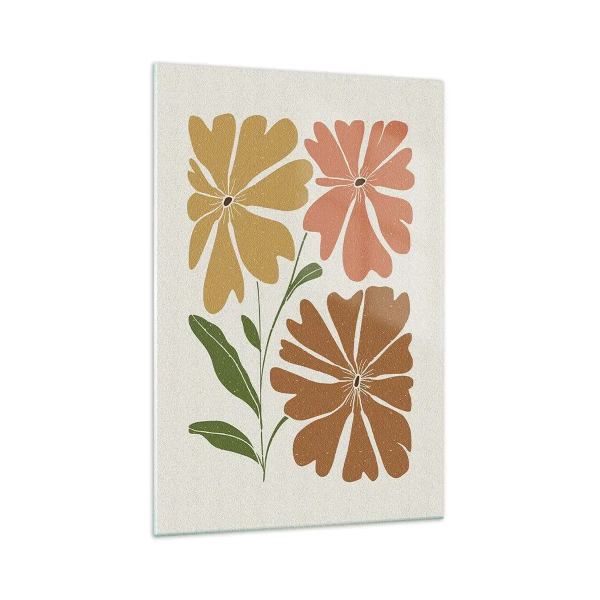 Impression sur verre - Image sur verre - Trois fleurs aux couleurs chaudes sur un fond clair - 70x100cm - Nature et géométrie - Décoration murale moderne pour le salon et la chambre ARTTOR