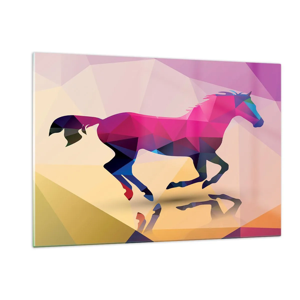 Impression sur verre - Image sur verre - Cheval géométrique dans une abstraction colorée - 120x80cm - Le cubisme toujours vivant - Décoration murale moderne pour le salon et la chambre ARTTOR