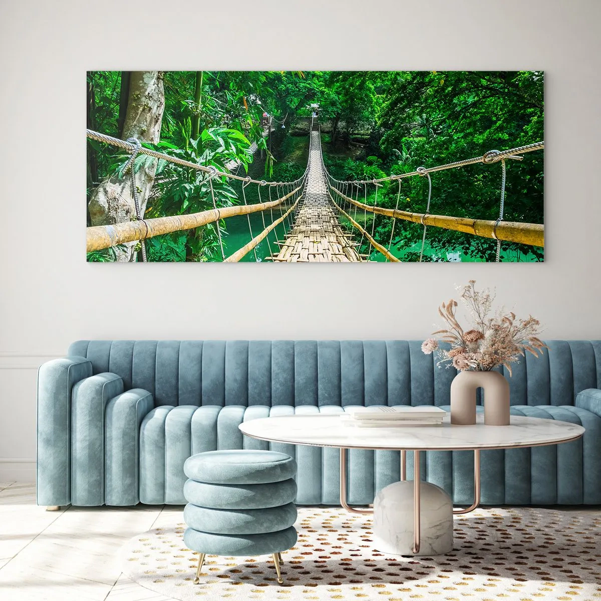 Impression sur verre - Image sur verre - Pont de singe en pleine nature - 90x30 cm