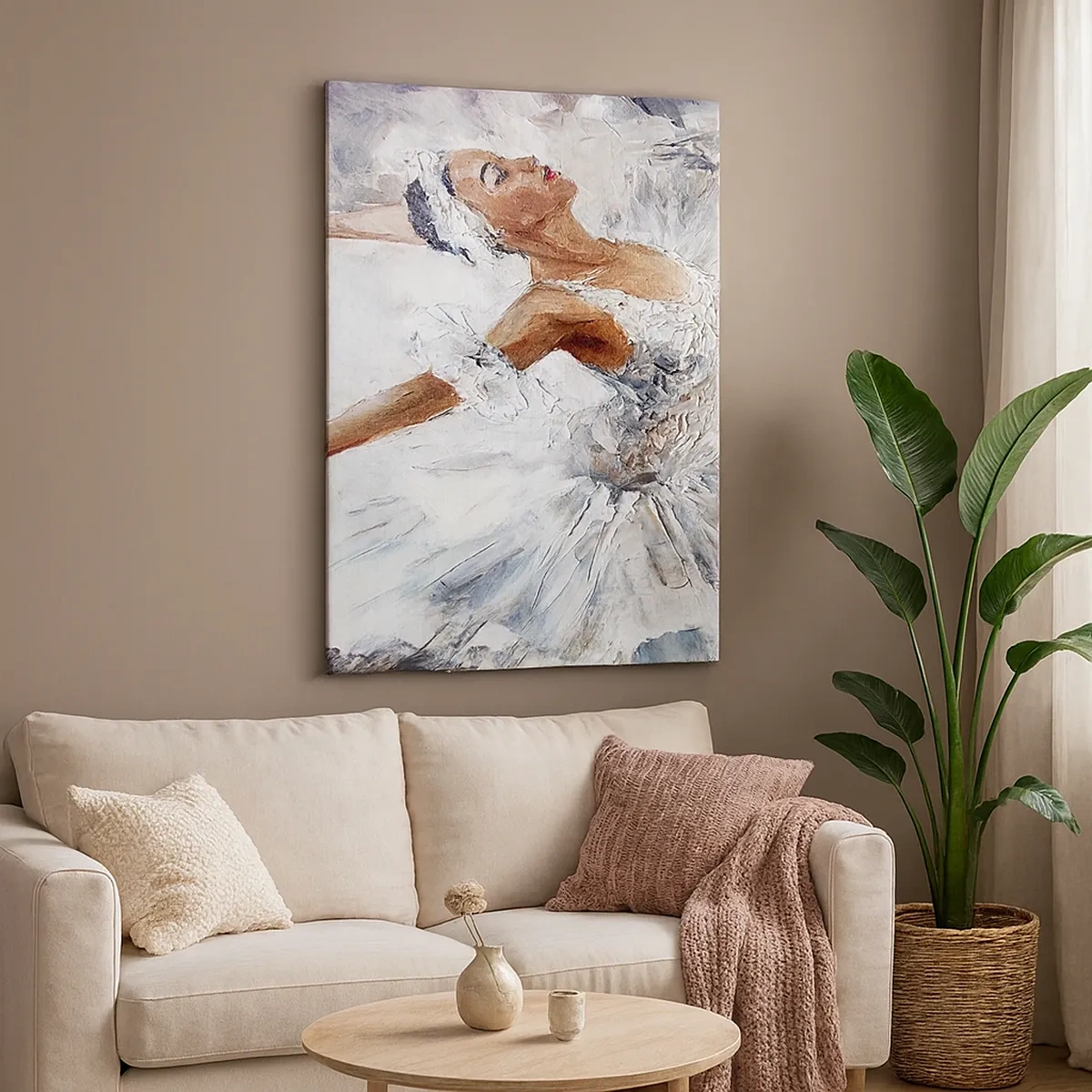Impression sur toile - Image sur toile - Une ballerine en robe blanche dansant - 50x70cm - Délicat et léger comme du tulle - Décoration murale moderne pour le salon et la chambre ARTTOR