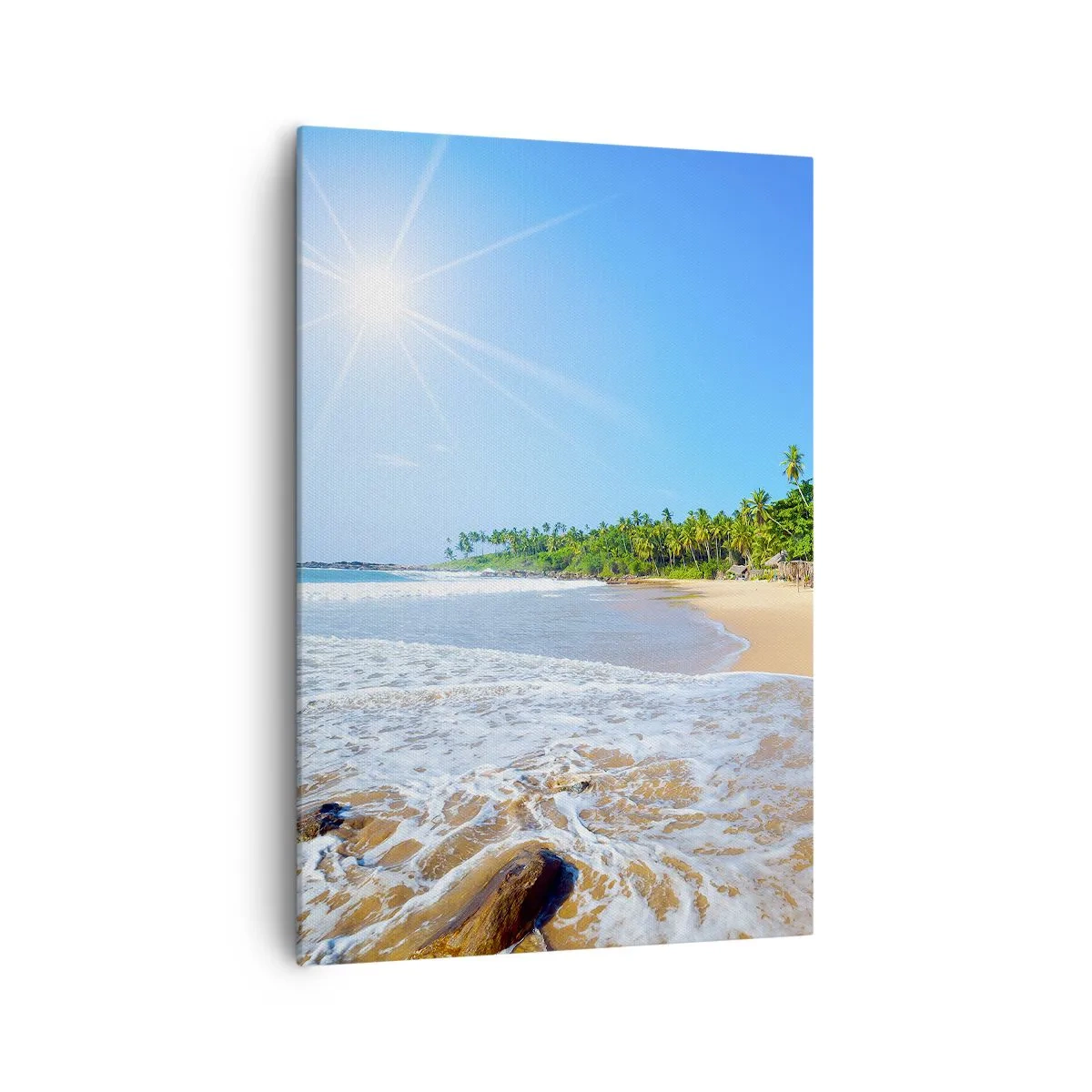 Impression sur toile - Image sur toile - Plage tropicale avec palmiers et ciel bleu - 70x100cm - Un endroit exotique pour vous - Décoration murale moderne pour le salon et la chambre ARTTOR