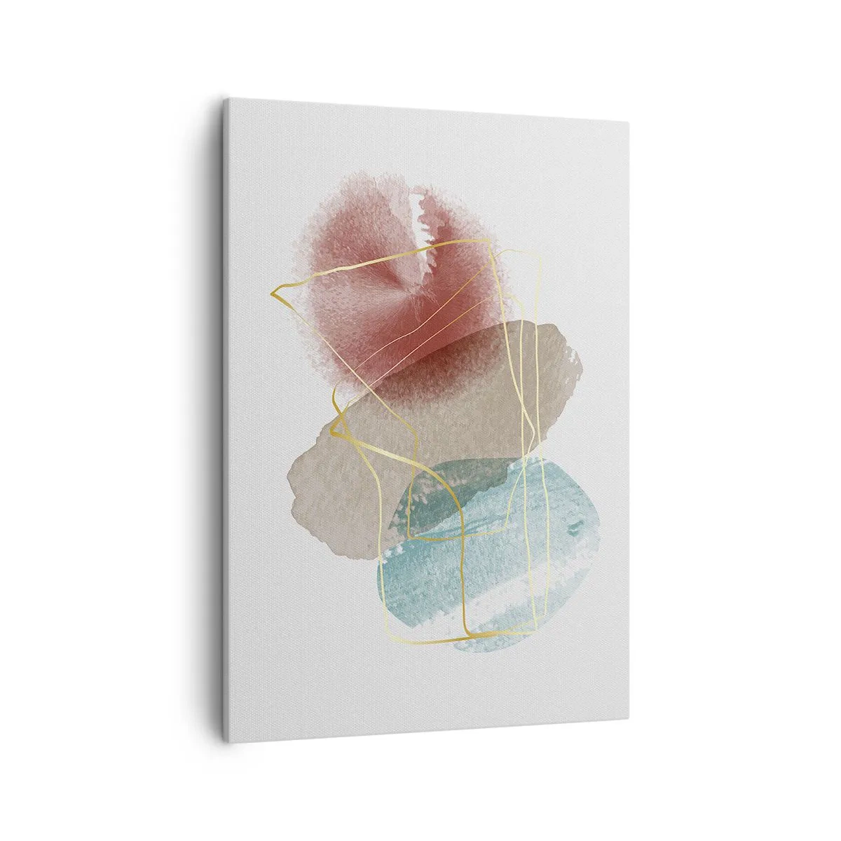 Impression sur toile - Image sur toile - Formes abstraites aux couleurs délicates et aux lignes dorées - 50x70cm - Coraux de l'espace - Décoration murale moderne pour le salon et la chambre ARTTOR