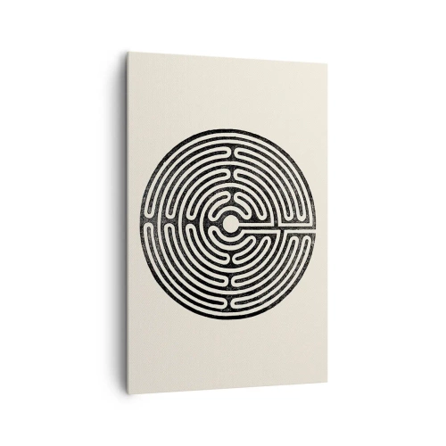 Impression sur toile - Image sur toile - Labyrinthe circulaire noir et blanc sur fond clair - 80x120cm - Ordre mystérieux - Décoration murale moderne pour le salon et la chambre ARTTOR