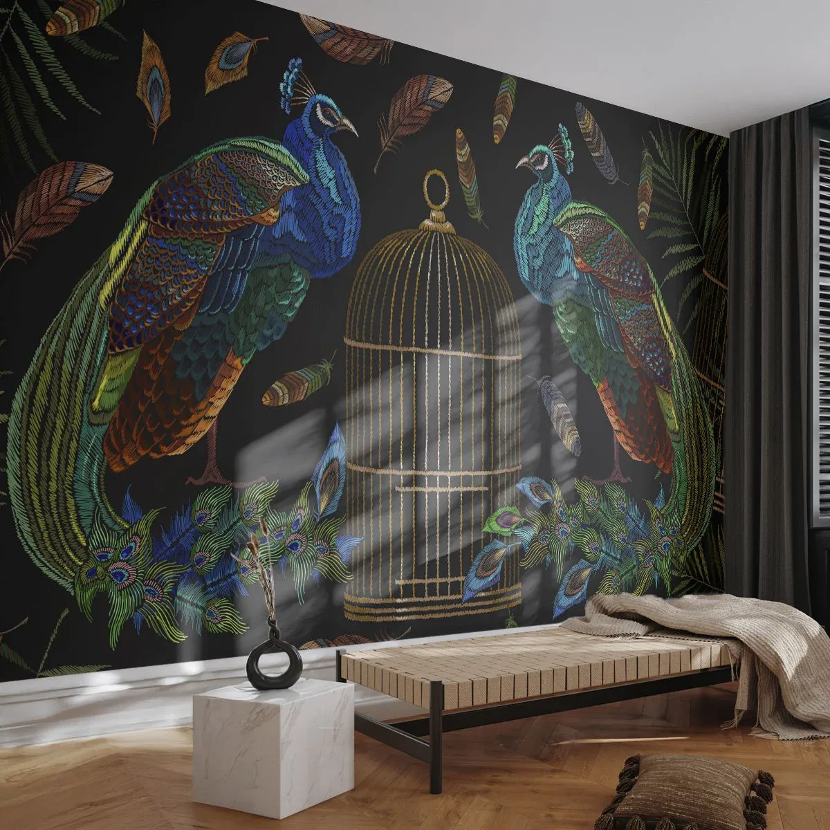 Papier Peint Autocollant Deluxe Sticker - En robes royales - Abstraction, Paon, Plume de paon - 500x350 cm