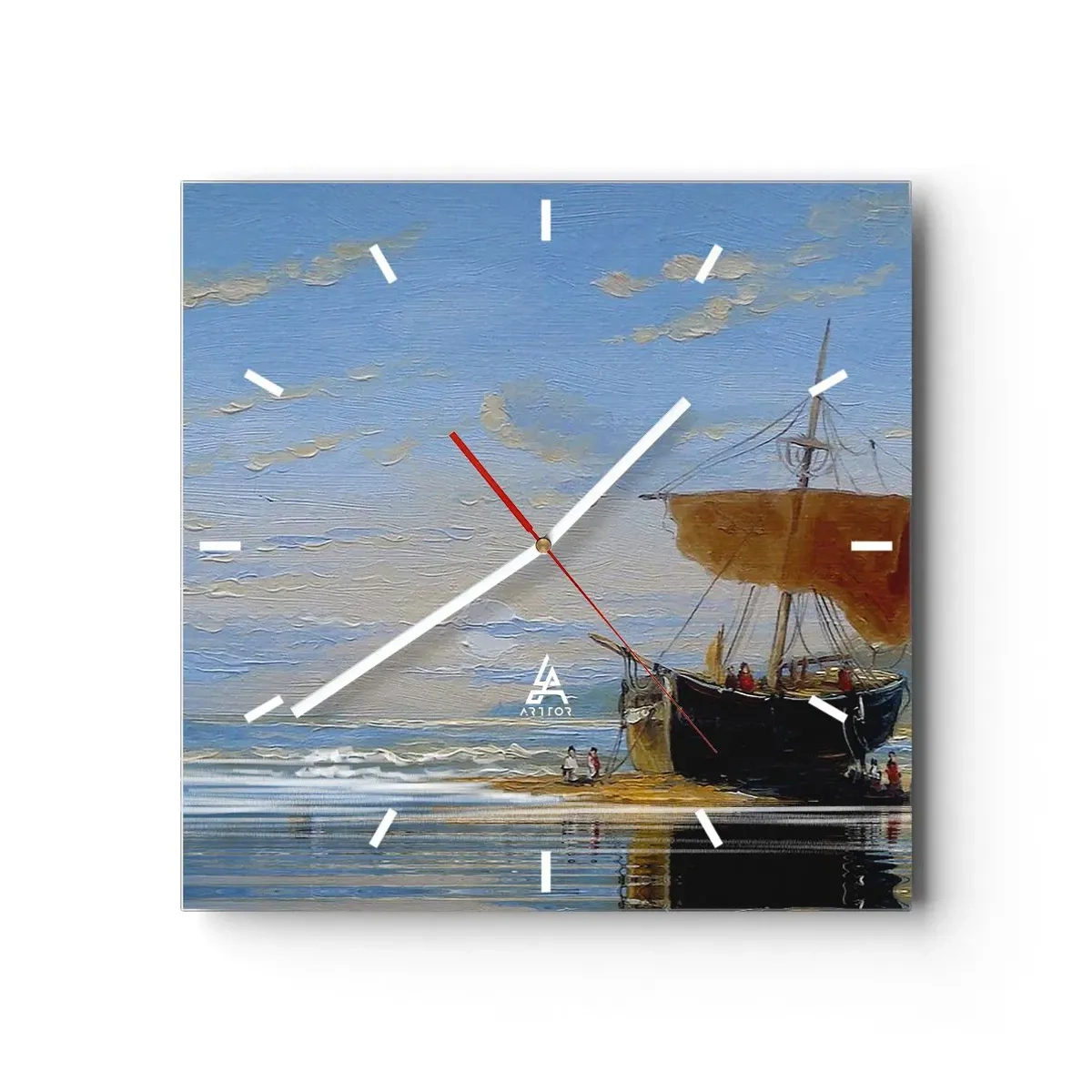 Horloge murale - Pendule murale - Un bateau au bord de la mer par une journée ensoleillée - 30x30cm - Eau, terre, air - Décoration murale moderne pour le salon et la chambre ARTTOR