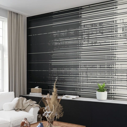 Papier Peint Autocollant Deluxe Sticker - Ondes et vibrations - Noir et blanc, Codes-barres, Lignes - 100x70 cm