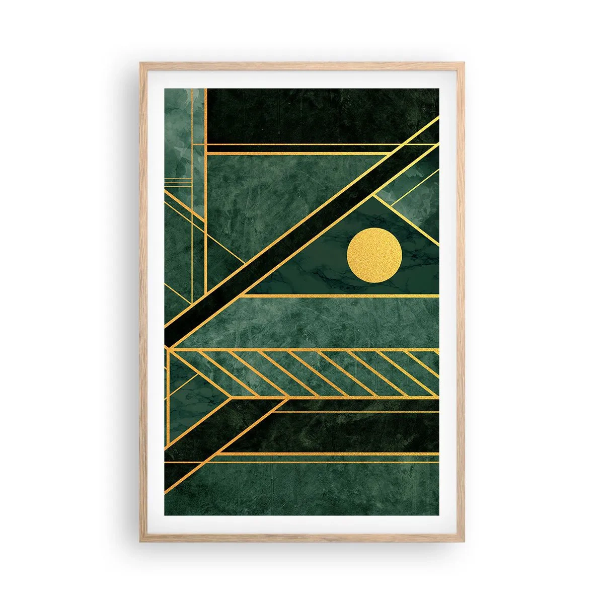 Affiche dans un chêne clair - Poster - Dynamique or et azur - 61x91 cm