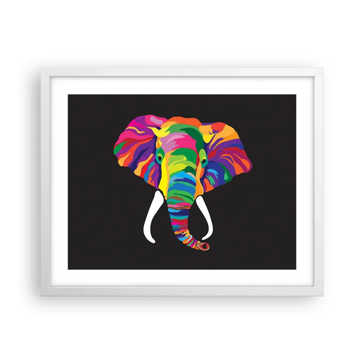 Affiche dans un cadre blanc - Poster - L'éléphant qui aimait se baigner dans un arc-en-ciel - 50x40 cm