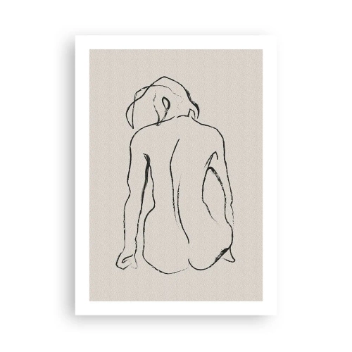 Affiche - Poster - Un croquis minimaliste d'une femme nue assise à l'envers. - 50x70cm - Femme nue - Décoration murale moderne pour le salon et la chambre ARTTOR