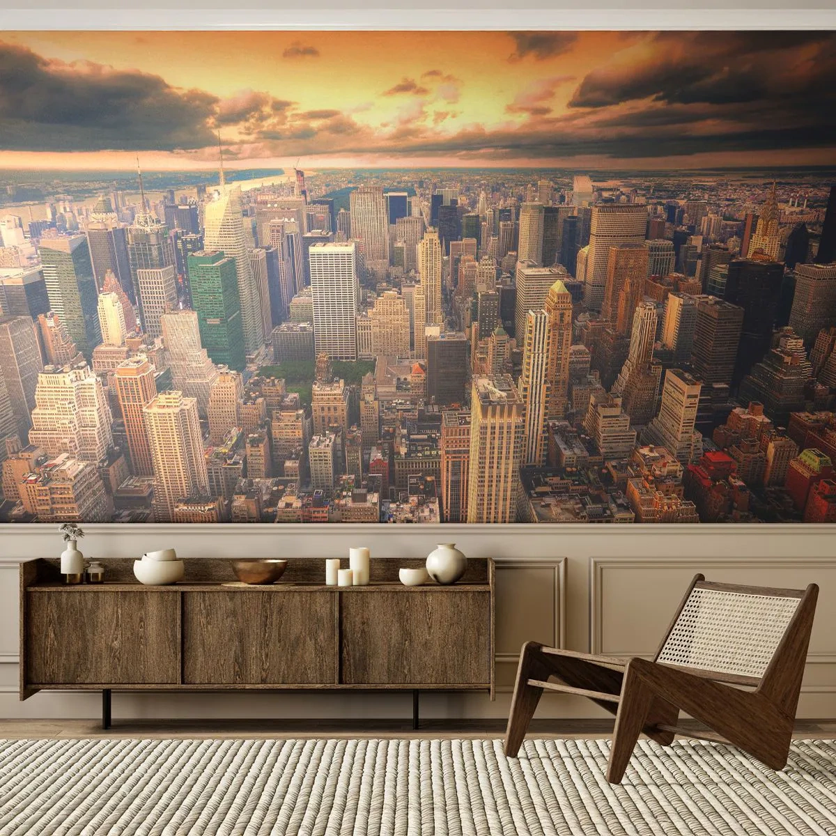 Papier Peint Photo Premium Canvas - Métropole dorée - Ville, New York, Architecture - 200x140 cm