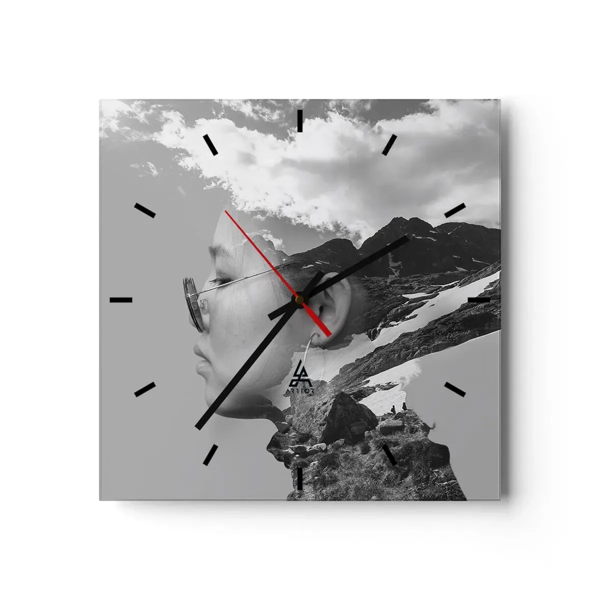 Horloge murale - Pendule murale - Portrait de montagnes et nuages - 40x40 cm
