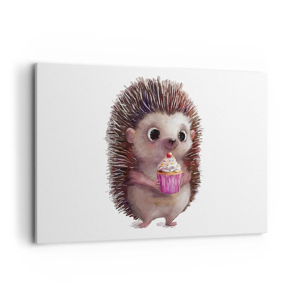 Impression sur toile - Image sur toile - Un hérisson mignon avec un cupcake - 120x80cm - La fête c'est tous les jours - Décoration murale moderne pour le salon et la chambre ARTTOR