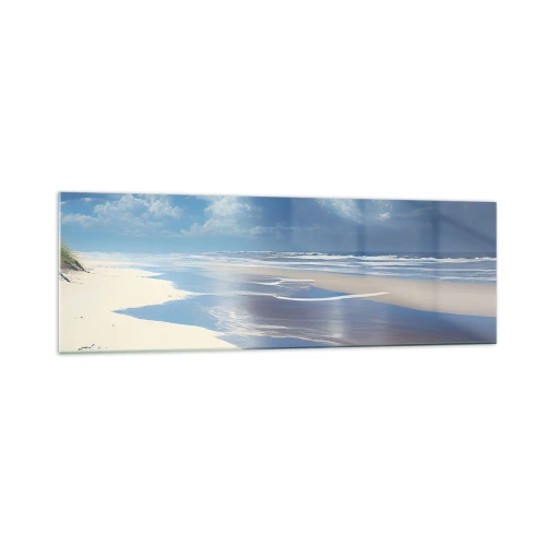 Impression sur verre - Image sur verre - Une plage de sable avec des vagues sous un ciel bleu - 160x50cm - Des vacances paradisiaques - Décoration murale moderne pour le salon et la chambre ARTTOR