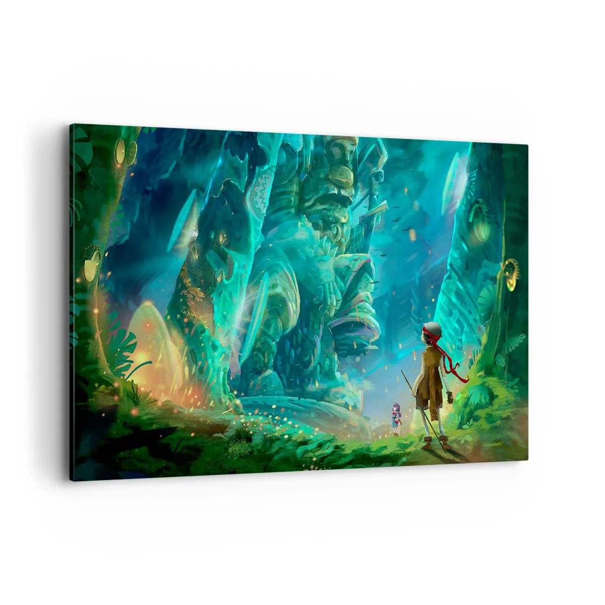 Impression sur toile - Image sur toile - Forêt magique avec un personnage d'explorateur - 120x80cm - Du grand livre des contes de fées - Décoration murale moderne pour le salon et la chambre ARTTOR