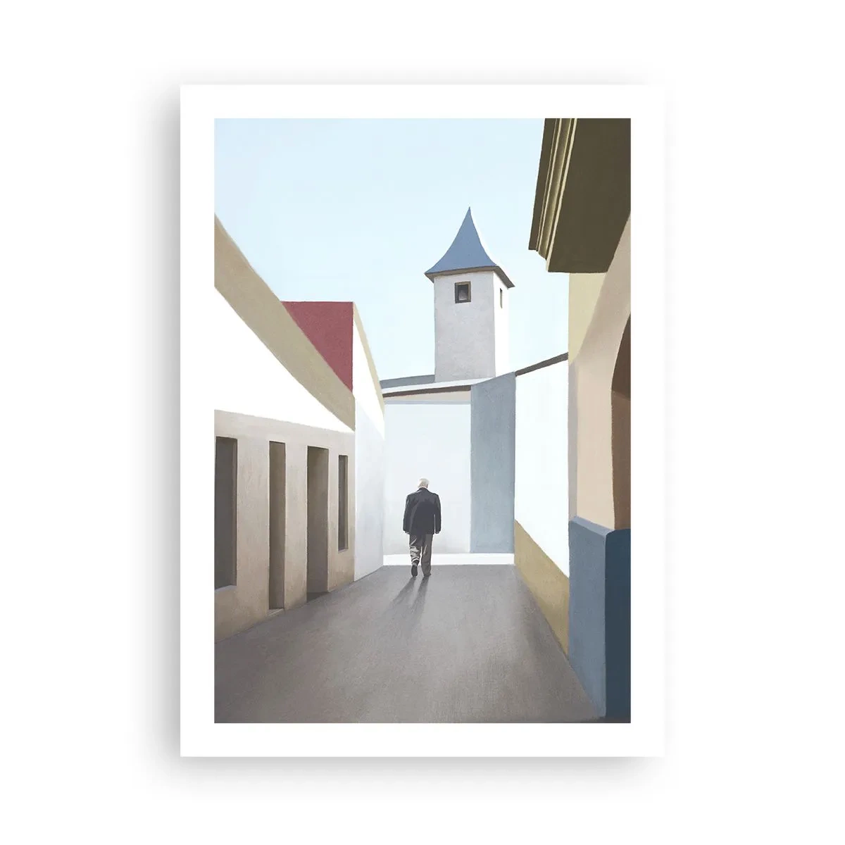 Affiche - Poster - Une rue minimaliste avec un passant solitaire - 50x70cm - Une promenade ensoleillée - Décoration murale moderne pour le salon et la chambre ARTTOR