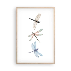 Affiche dans un chêne clair - Poster - Libellules en apesanteur - 61x91 cm