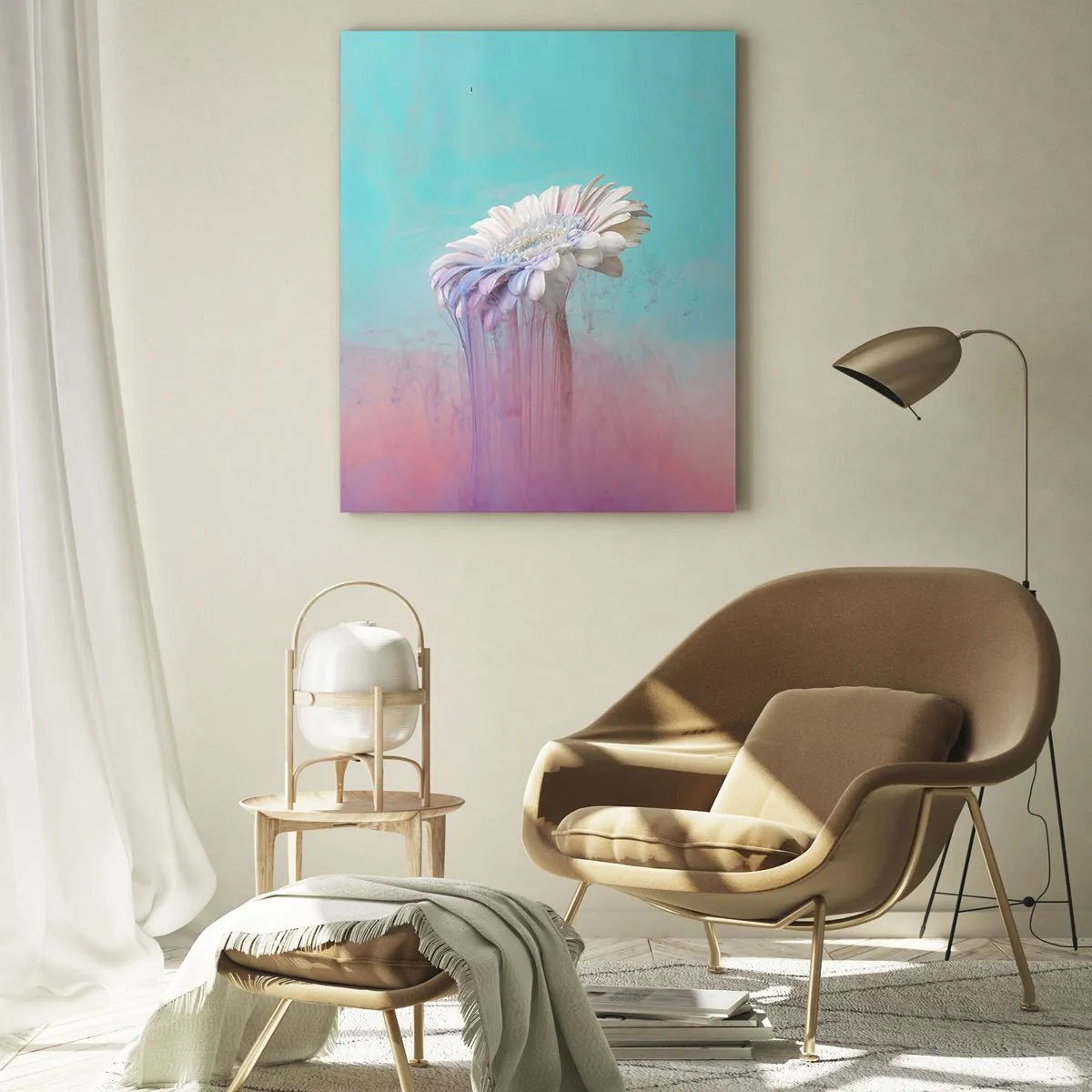 Impression sur verre - Image sur verre - Une fleur délicate plongée dans des tons pastel de bleu et de rose - 50x70cm - Le monde souterrain des fleurs - Décoration murale moderne pour le salon et la chambre ARTTOR