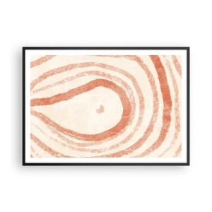 Affiche dans un cadre noir - Poster - Un motif abstrait de lignes concentriques dans des tons de terre cuite. - 100x70cm - Cercles de corail – composition - Décoration murale moderne pour le salon et la chambre ARTTOR