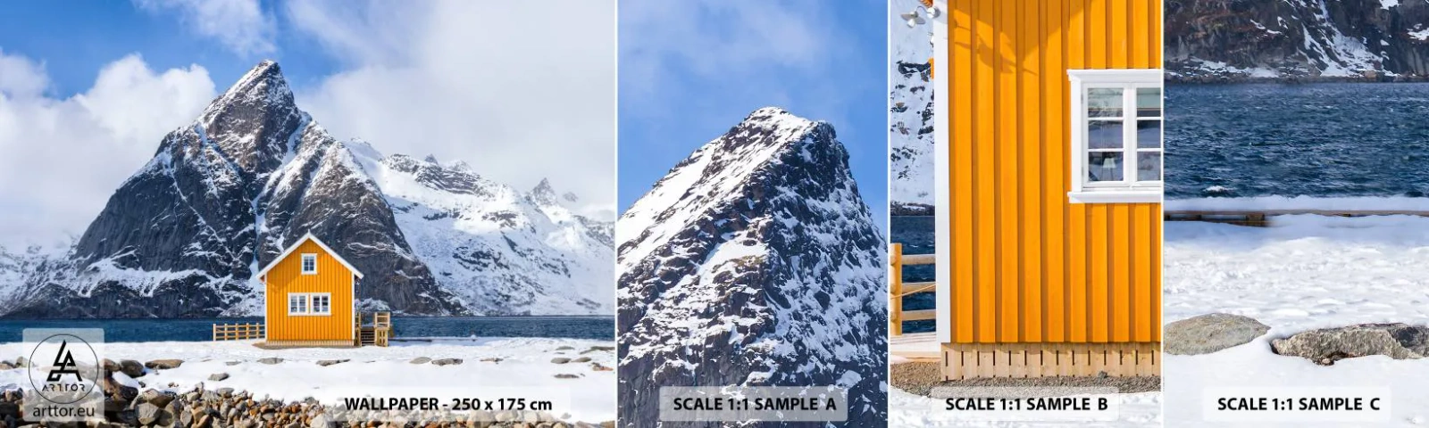 Échantillon de Papier Peint Autocollant Deluxe Sticker - Vacances scandinaves - Hiver, Alpes, Montagnes - 100x30 cm