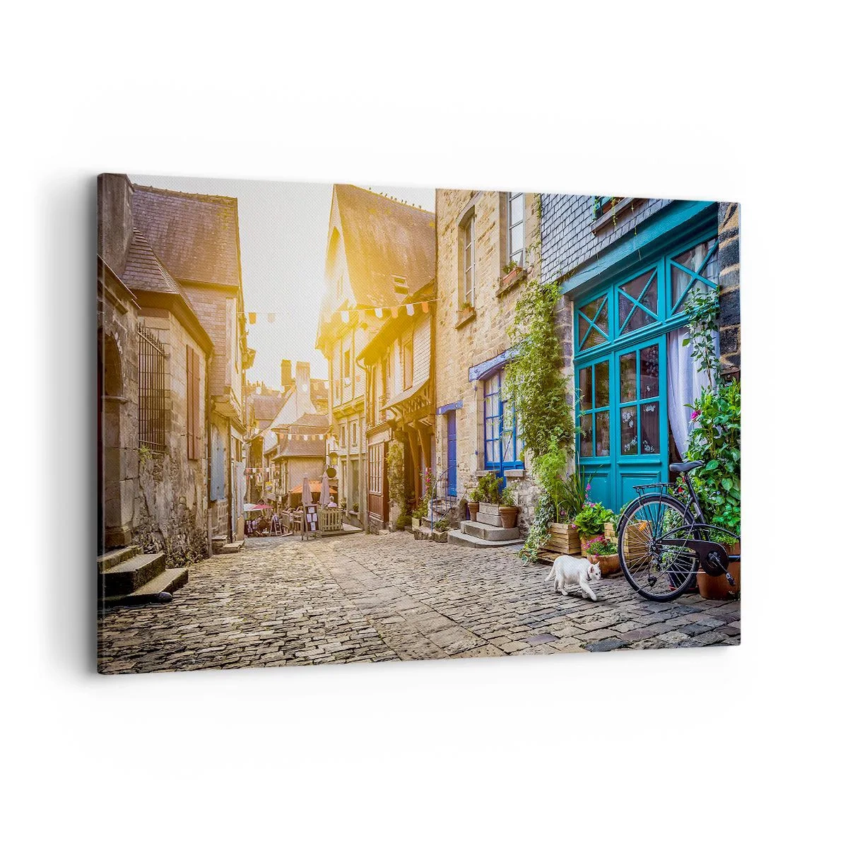 Impression sur toile - Image sur toile - Une charmante rue pavée au soleil - 120x80cm - Aux confins du monde - Décoration murale moderne pour le salon et la chambre ARTTOR