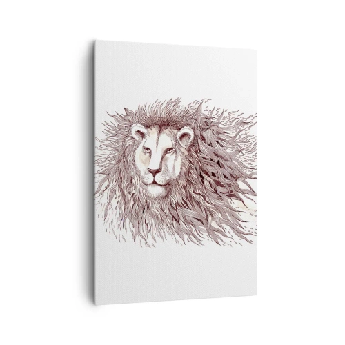 Impression sur toile - Image sur toile - Aquarelle artistique d'un lion avec une crinière détaillée - 70x100cm - Un souverain fougueux - Décoration murale moderne pour le salon et la chambre ARTTOR