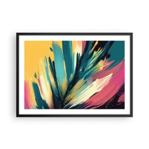 Affiche dans un cadre noir - Poster - Une composition abstraite aux couleurs intenses et contrastées. - 70x50cm - Composition – une explosion de joie - Décoration murale moderne pour le salon et la chambre ARTTOR