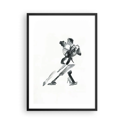 Affiche dans un cadre noir - Poster - Aquarelle en noir et blanc d'un couple dansant - 50x70cm - En un battement - Décoration murale moderne pour le salon et la chambre ARTTOR