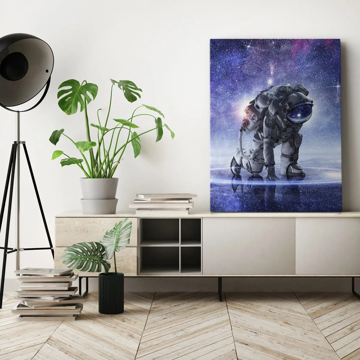 Impression sur toile - Image sur toile - Astronaute dans un paysage galactique - 70x100cm - Le ciel étoilé au dessus de moi - Décoration murale moderne pour le salon et la chambre ARTTOR