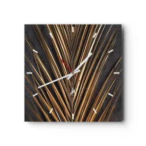 Horloge murale - Pendule murale - Feuille tropicale dorée sur fond noir - 30x30cm - L'or des tropiques - Décoration murale moderne pour le salon et la chambre ARTTOR