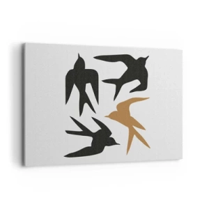 Impression sur toile - Image sur toile - Silhouettes d'hirondelles en noir et or - 120x80cm - Avaler du plaisir - Décoration murale moderne pour le salon et la chambre ARTTOR