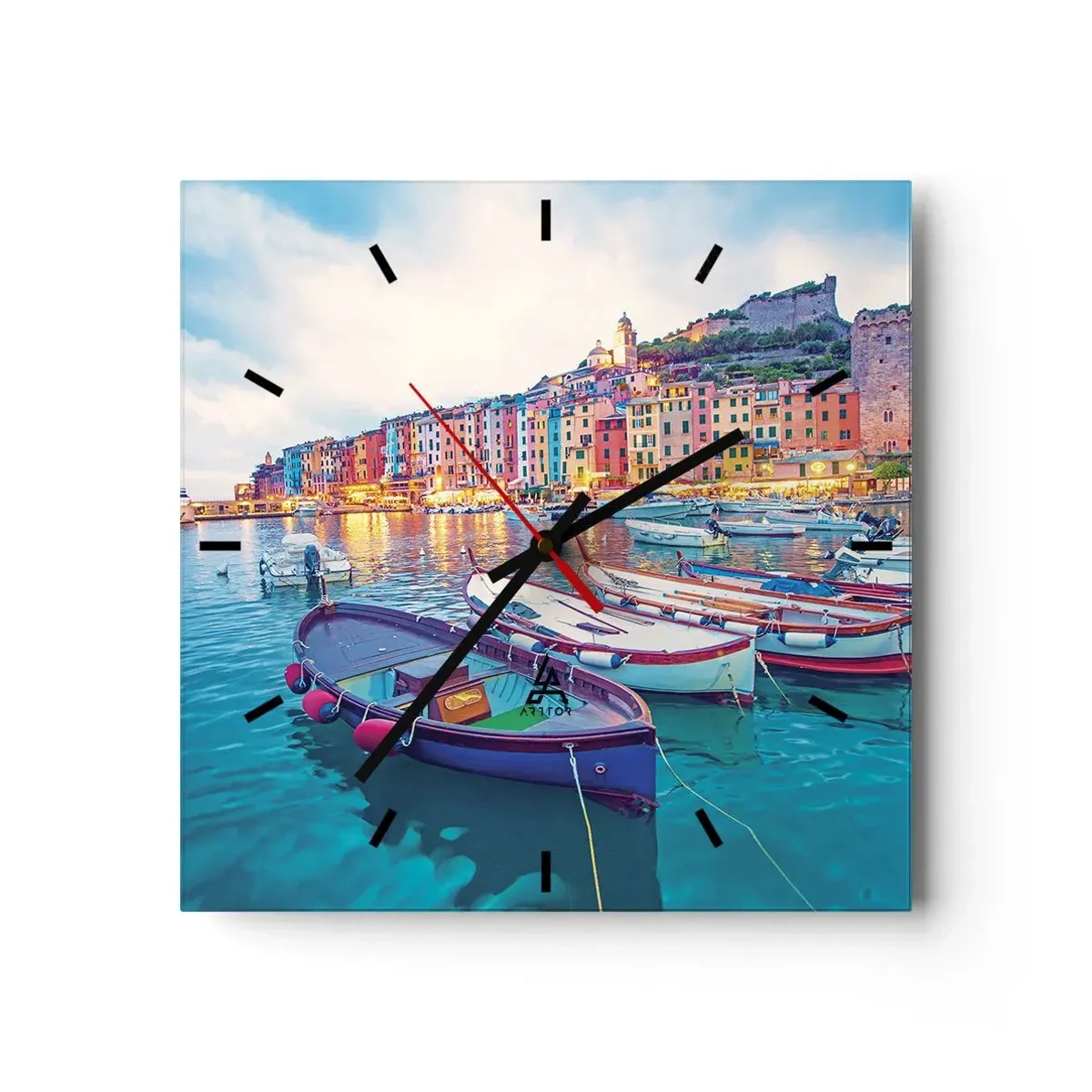 Horloge murale - Pendule murale - Soirée colorée au port - 40x40 cm