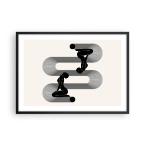 Affiche dans un cadre noir - Poster - Silhouettes noires avec des lignes géométriques sur fond clair - 70x50cm - Symétrie sensuelle - Décoration murale moderne pour le salon et la chambre ARTTOR