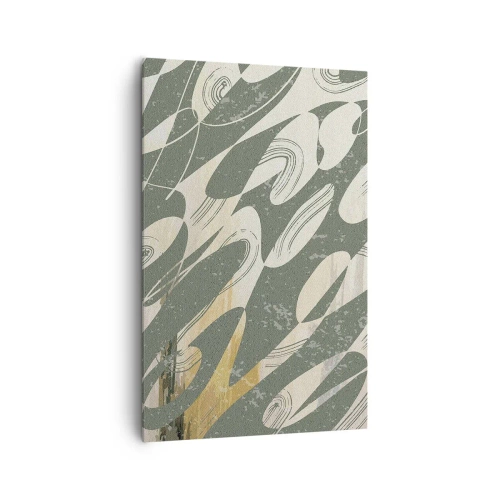 Impression sur toile - Image sur toile - Formes dynamiques dans des tons de vert et d'or - 80x120cm - Abstraction rythmique - Décoration murale moderne pour le salon et la chambre ARTTOR