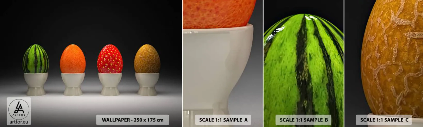 Échantillon De Papier Peint Standard Eco - Petit-déjeuner fruité - Abstraction, Fruit, Œuf - 100x30 cm