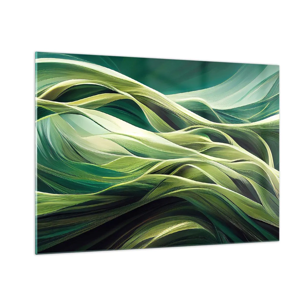 Impression sur verre - Image sur verre - Vagues vertes abstraites aux formes organiques - 100x70cm - Jeu de vert abstrait - Décoration murale moderne pour le salon et la chambre ARTTOR